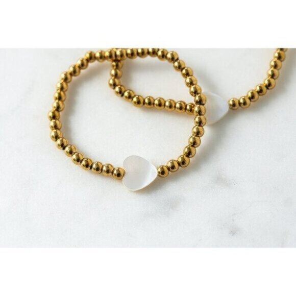 Waterproof Gold stretch bracelet Pearl Heart Stacking Bracelet Non-tarnish Gold - Picture 4 of 9